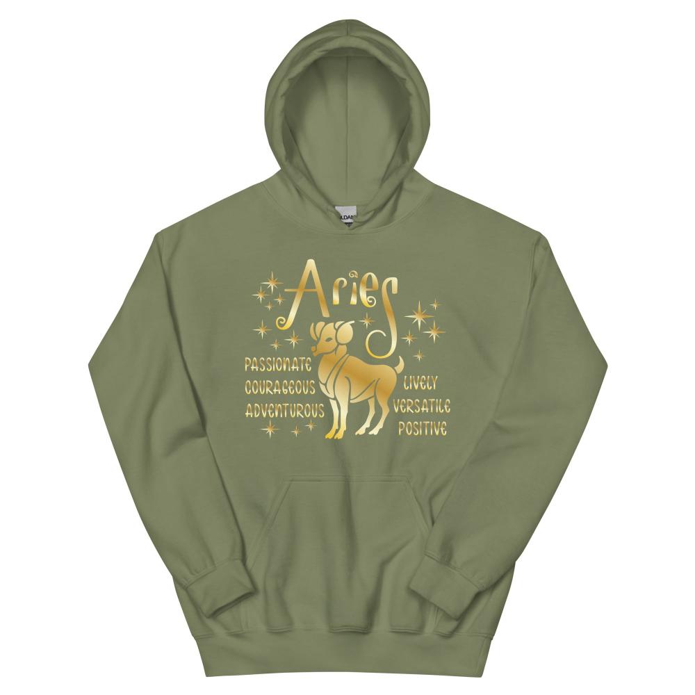 Aries Zodiac Positive Traits Hoodie - Military Green Color - https://ascensionemporium.net